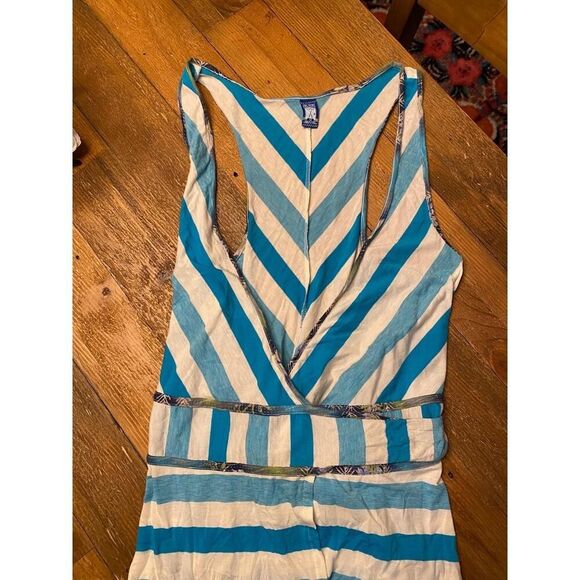 Free People size 12 Blue White Striped Racerback V-Neck wrap Dress Boho camo - Picture 3 of 11